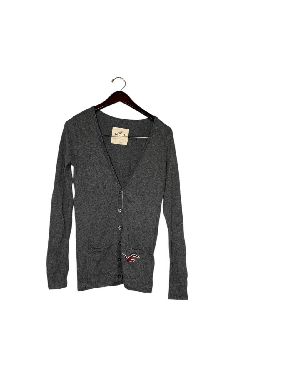 Vintage Hollister Gray Button Front Long Sleeve Cardigan Y2K Retro Size Medium